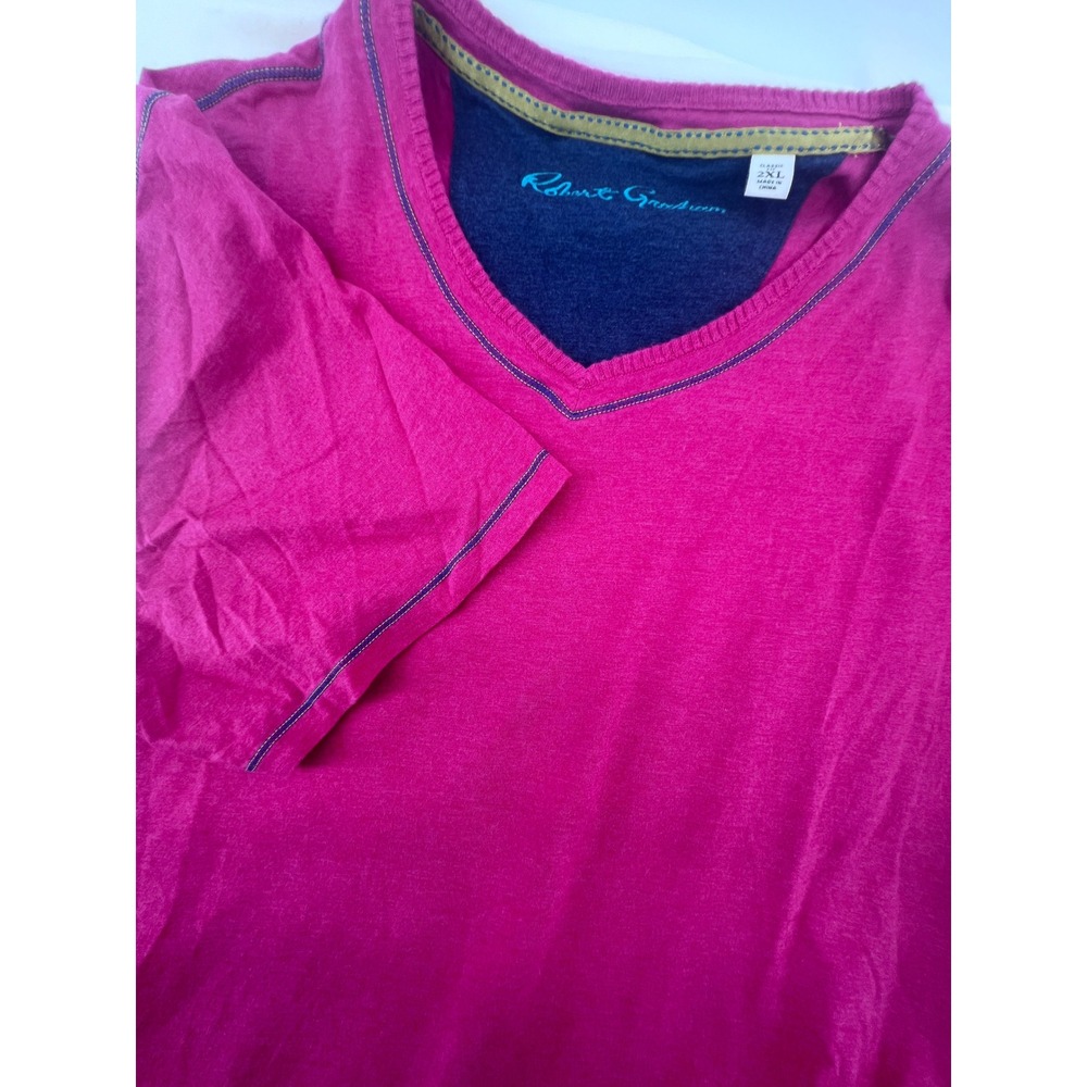 Robert Graham‎ Mens Fuchsia Pink V-Neck Short Sleeve T-Shirt Classic Fit 2XL